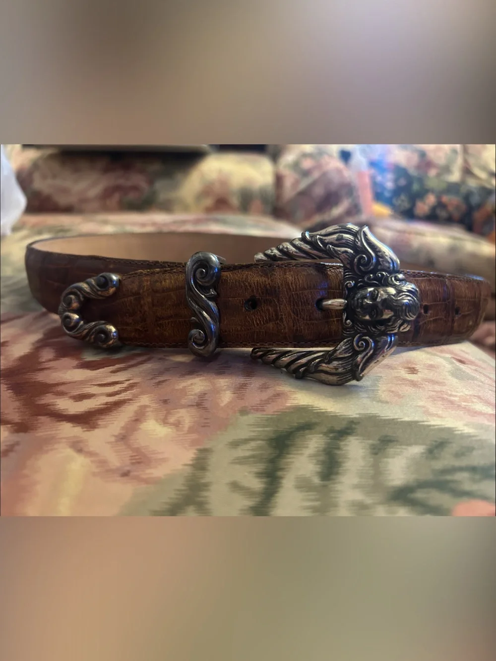 Men's Brown Leather Belt with Ornate Silver Buckle - Brighton Belt